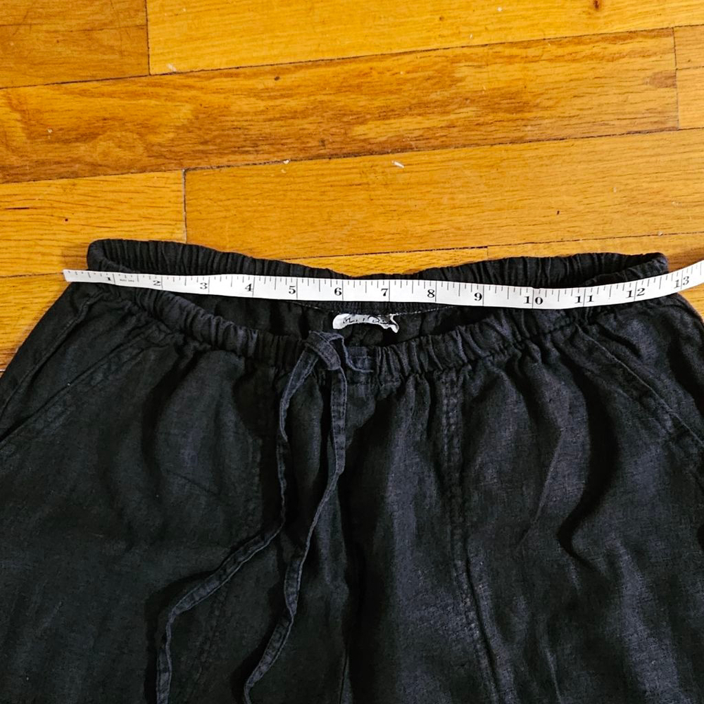 Match Point S.A. Black Linen Cropped Drawstring Pants Size Small - Picture 4 of 9